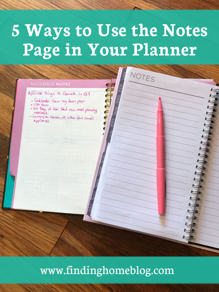 Two spiral bound planners open to the notes page, with an open pen on top.