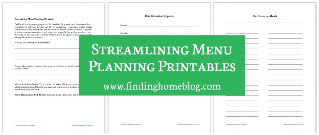 Screenshots of various menu planning printables available